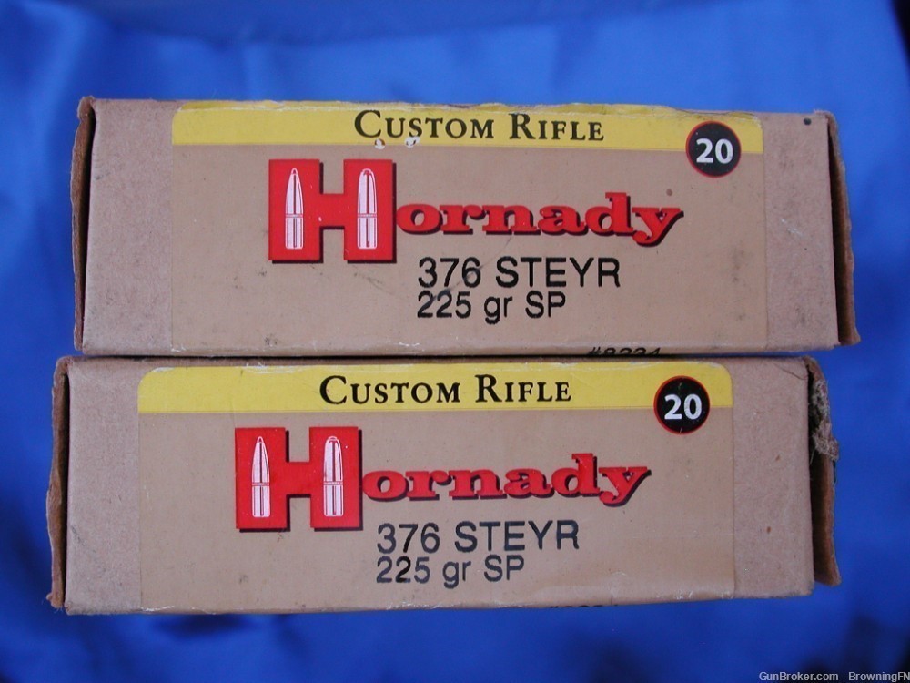 2 TWO) FULL Boxes 40 Rds .376 Steyr 225 gr Soft Point Hornady -img-1