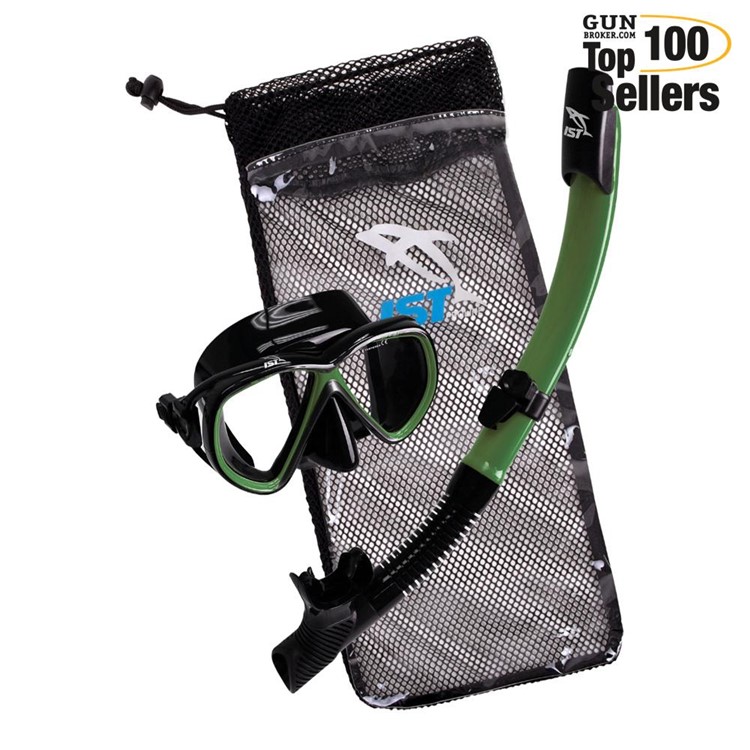 IST Junior Snorkeling Mask And Snorkel Black Silicone / Green Combo Set-img-0