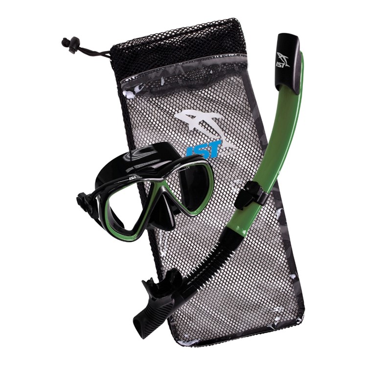 IST Junior Snorkeling Mask And Snorkel Black Silicone / Green Combo Set-img-1