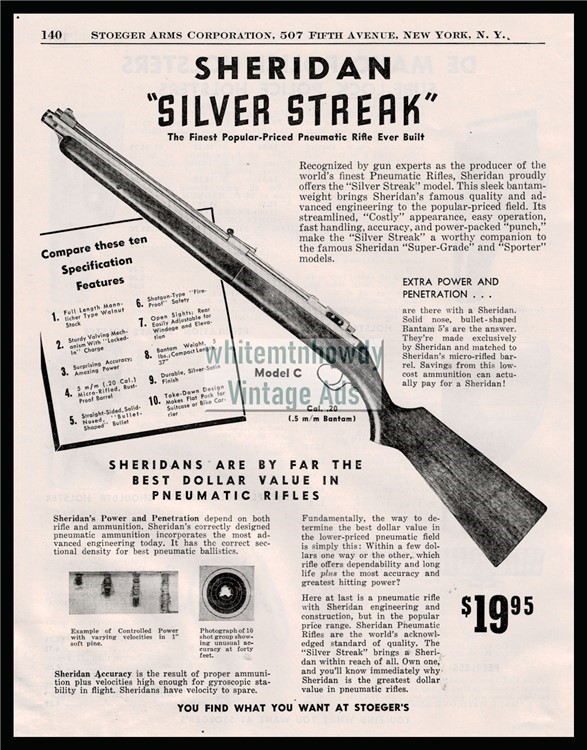 1951 SHERIDAN Silver Streak Model C Air Rifle Vintage PRINT AD-img-0