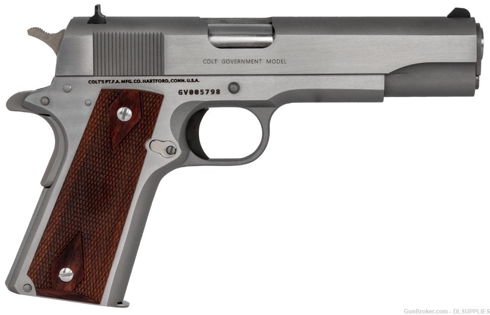 COLT 1911 CLASSIC GOVERNMENT STAINLESS SERIES 70' ROSEWOOD 5" BBL .45ACP-img-0