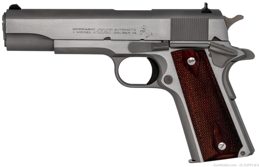 COLT 1911 CLASSIC GOVERNMENT STAINLESS SERIES 70' ROSEWOOD 5" BBL .45ACP-img-1