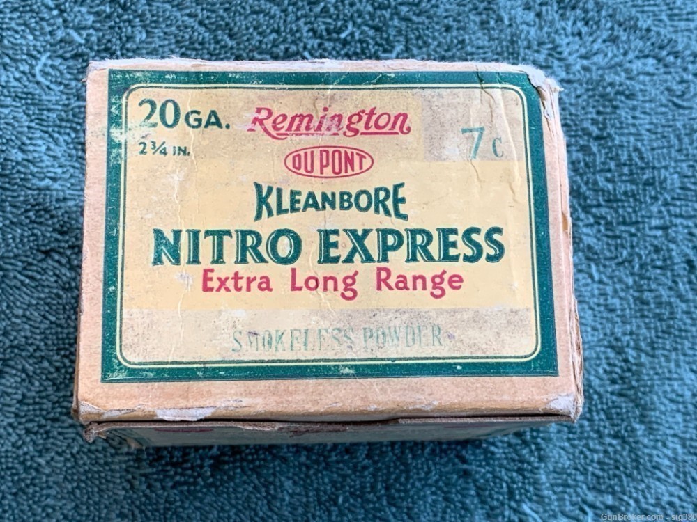 VINTAGE REMINGTON KLEANBORE NITRO EXPRESS 20GA SHOT SHELLS IN FULL BOX-img-4