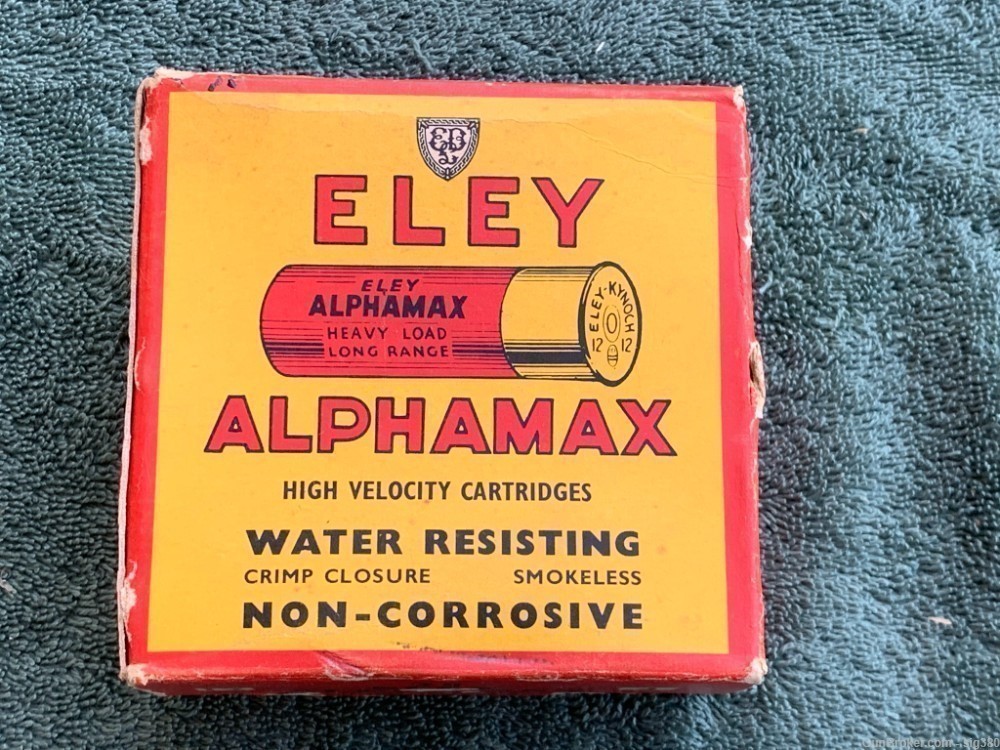 VINTAGE ELEY ALPHAMAX 12GA SHOT SHELLS IN FULL BOX-img-0