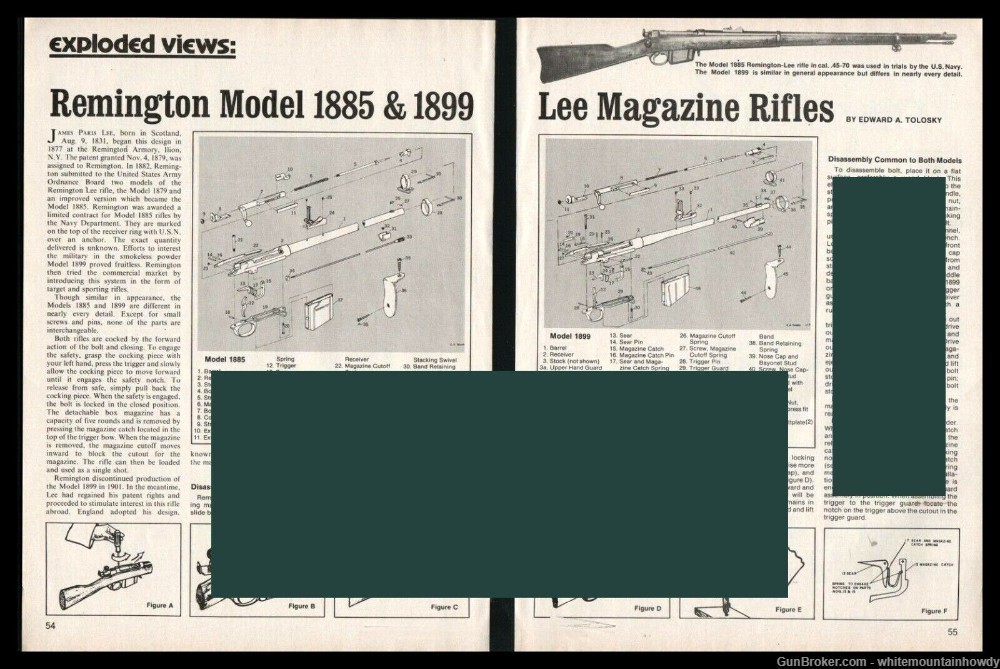 1980 REMINGTON LEE 1885 1899 Rifle Scehmatic Parts List Assembly Article-img-0
