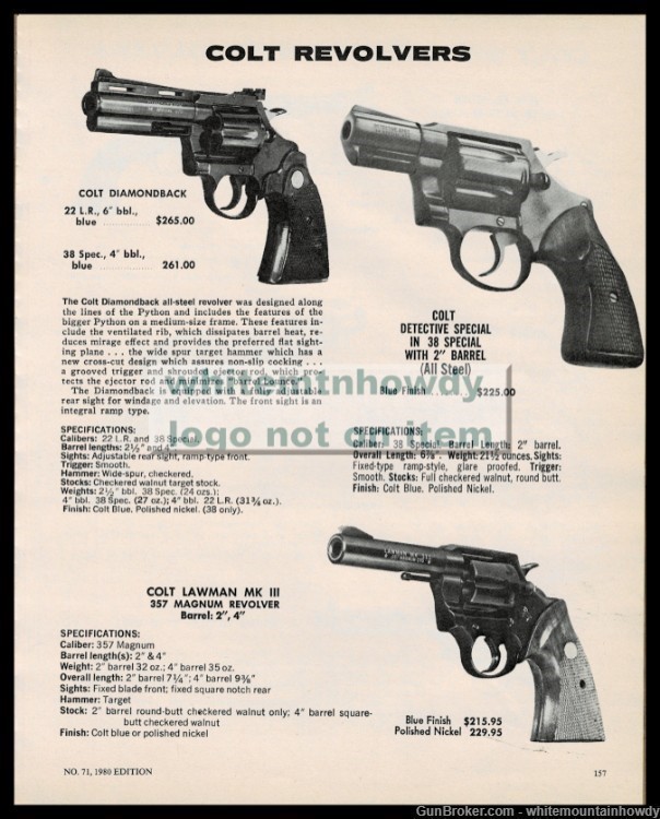 1980 COLT Diamondback Detective Special Lawman MK III Revolver PRINT AD-img-0