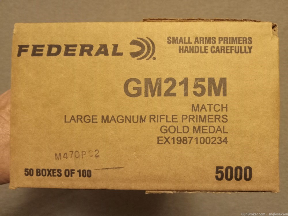 5000 GM215M FEDERAL GOLD MEDAL,LARGE MAGNUM RIFLE MATCH PRIMERS, NO CC FEE!-img-2