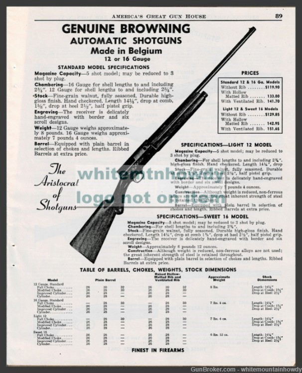 1952 BROWNING Automatic 12 and 16 gauge Shotgun Made in Belgium PRINT AD-img-0