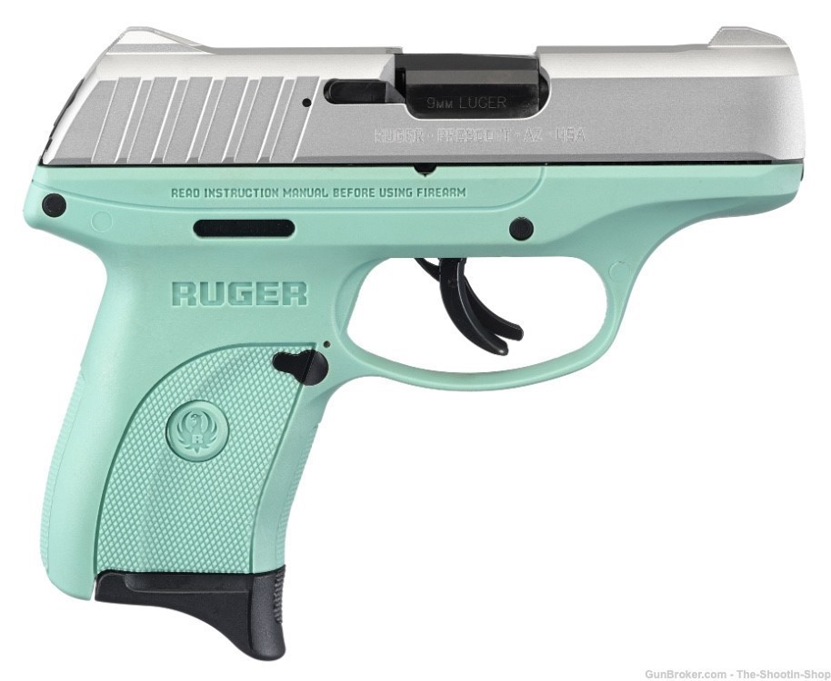 Ruger Model EC9s Pistol 9MM Luger Compact 2TONE Turquoise Silver 7RD 13200 -img-1
