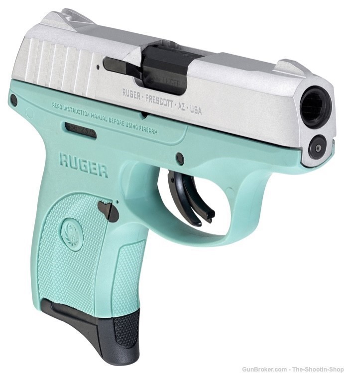 Ruger Model EC9s Pistol 9MM Luger Compact 2TONE Turquoise Silver 7RD 13200 -img-0