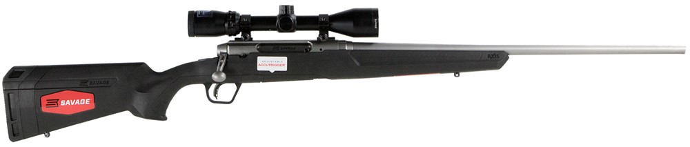 Savage 270 Win 4+1, 22 Barrel, Stainless, Black Synthetic RH Stock, Bushnel-img-1