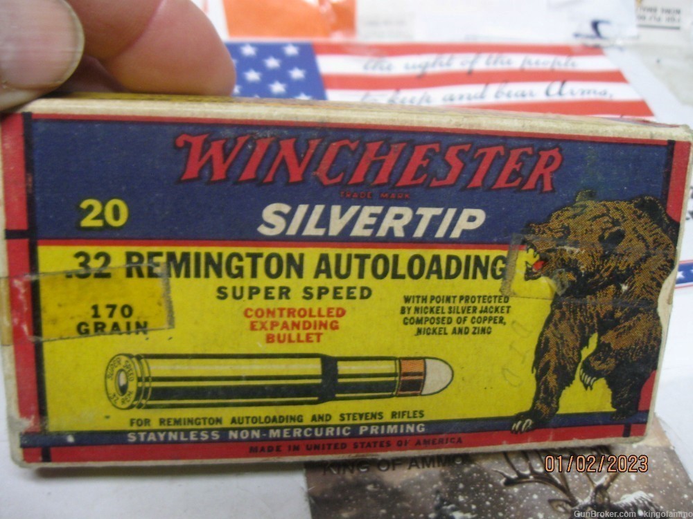 Exc Scarce Winchester BEAR Box 32 Remington 170gr SuperSpeed SILVERTIP Ammo-img-1