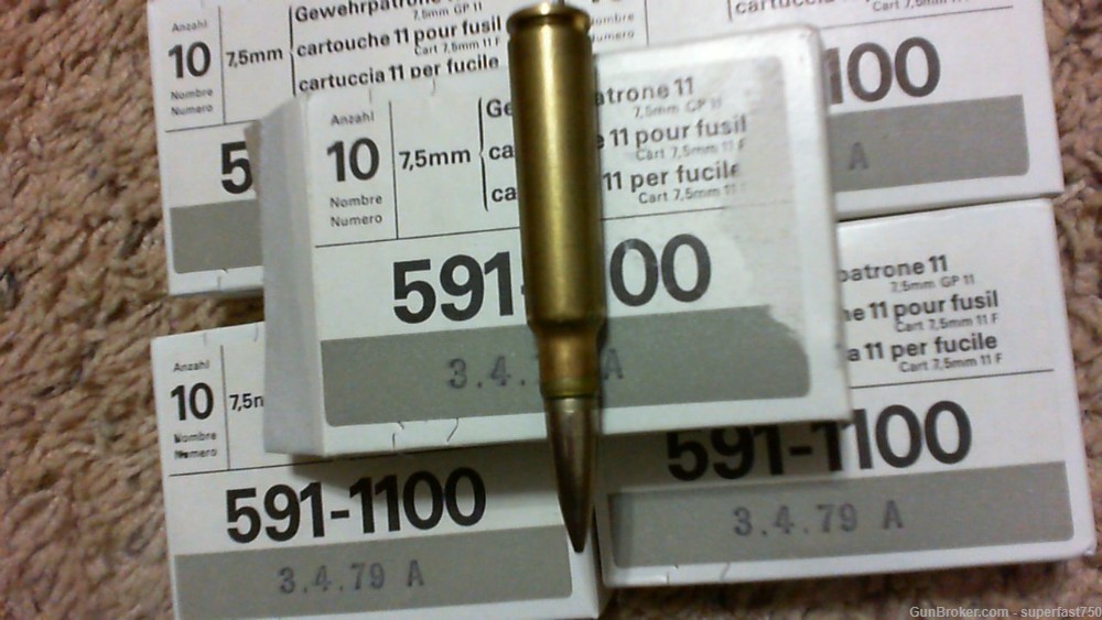  7.5x55 Swiss ammo ,10 rounds per box , 5 boxes-img-1