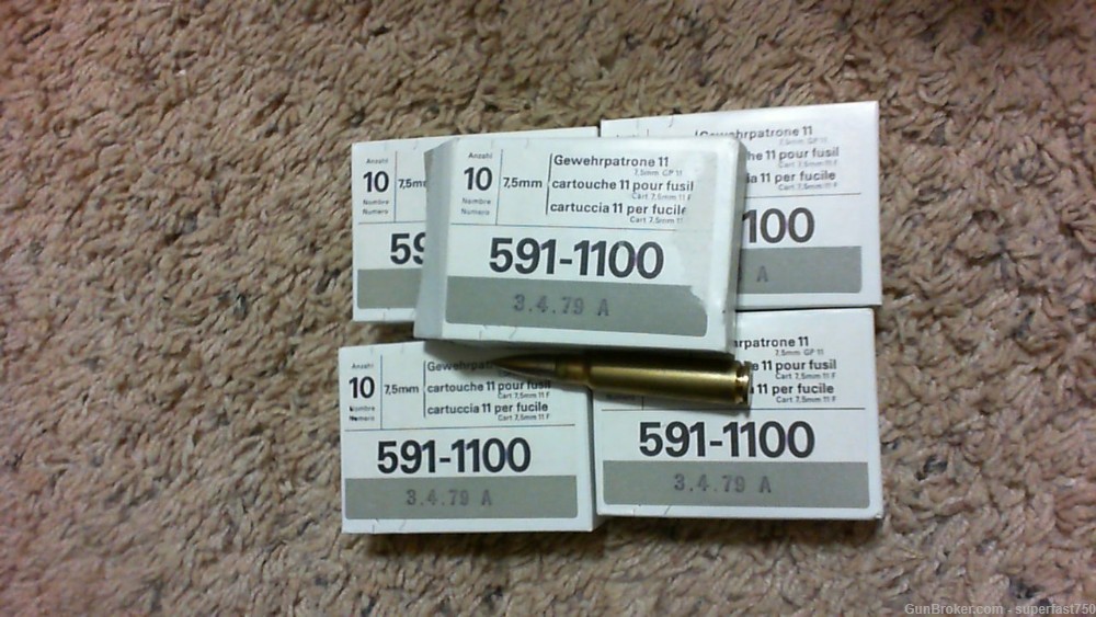  7.5x55 Swiss ammo ,10 rounds per box , 5 boxes-img-0