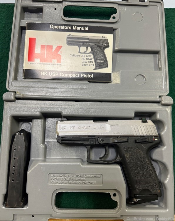 H&K USP Compact Stainless - .40S&W, 2 mags, box and owners manual-img-0