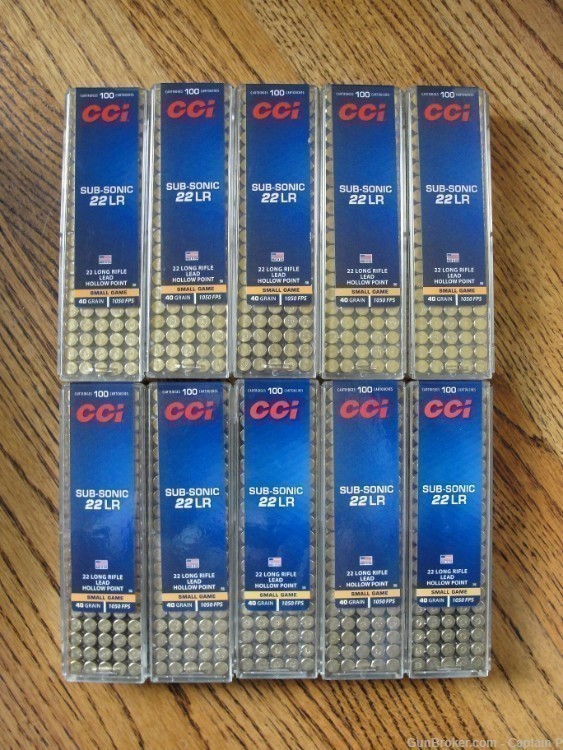1000 Rounds of CCI SUB-SONIC 22 LR - 40 Grain Hollow Point-img-0