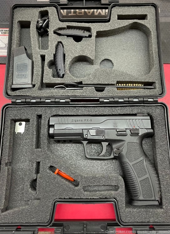 sds imports tisas zigana px-9 9mm pistol 1 mag,speedloader,grips and case-img-0