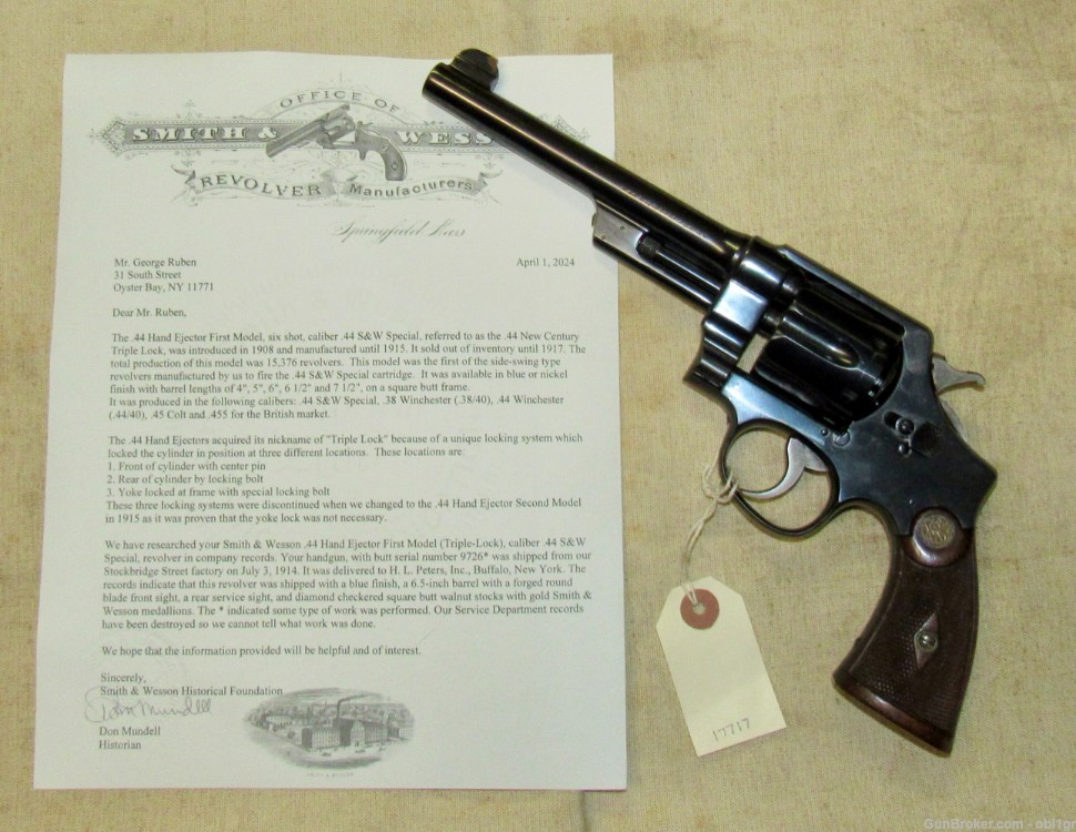 Smith & Wesson .44 Hand Ejector First Model Triple Lock 1914 .01 NO RESERVE-img-0