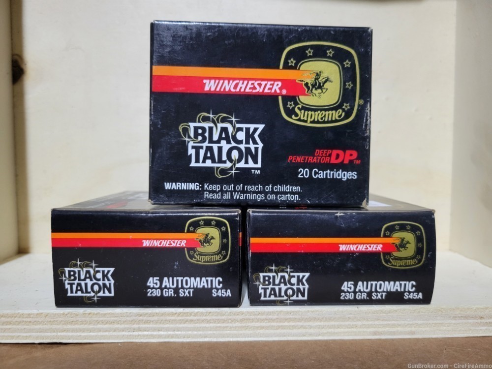 45 acp Winchester Black Talon Supreme .45 Auto 20 round Boxes 8 available -img-0