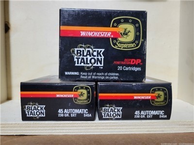 45 acp Winchester Black Talon Supreme .45 Auto 20 round Boxes 8 available 