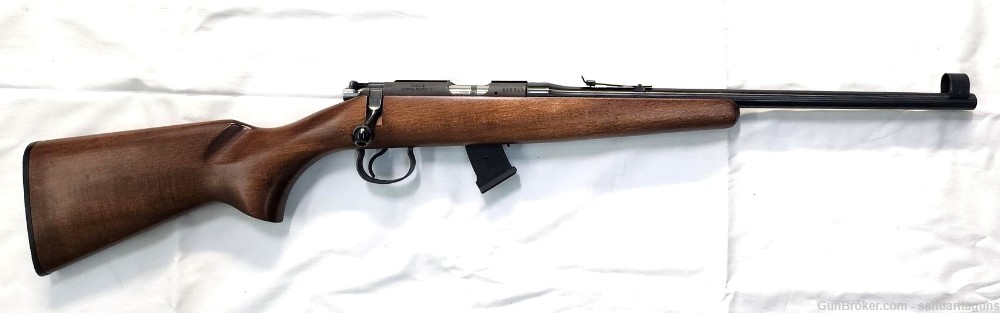 CZ 452 ZKM Scout 22LR, 16" Barrel Blued, Wood Stock 4-mags and Bag-img-0