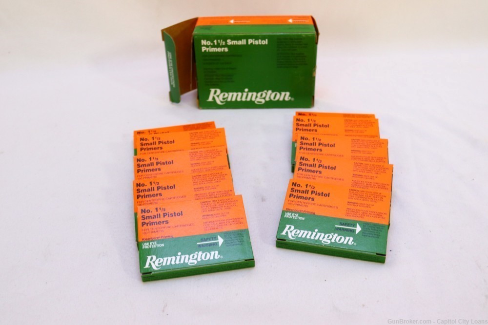 Remington No. 1 1/2 Small Pistol Primers - 10 boxes of 100 or 1000 count-img-0