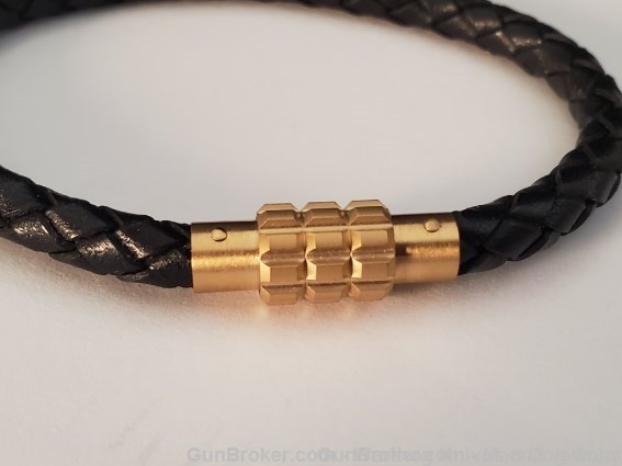 ITALGEM STEEL Men Blk Leather Bracelet.Gold Steel Clasp.8.2".SLB182*REDUCED-img-3