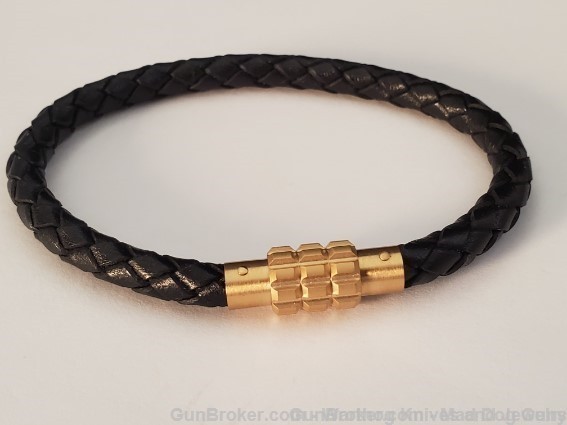 ITALGEM STEEL Men Blk Leather Bracelet.Gold Steel Clasp.8.2".SLB182*REDUCED-img-2