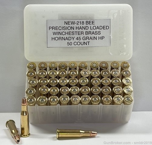New-218 Bee Precision Hand Loaded Hornady 45gr HP Free Case Nice!-img-1