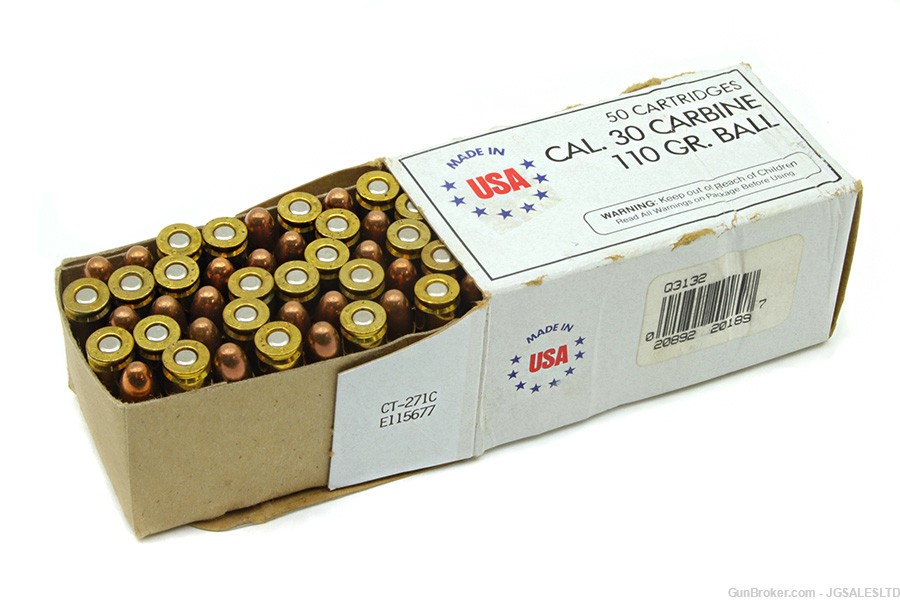 30 Carbine Winchester USA Ammo, 50rd Box of 110gr FMJ .30Carbine Ammunition-img-0