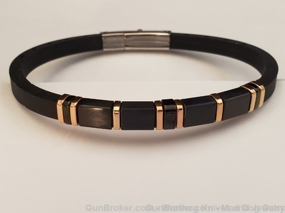 ITALGEM STEEL Men Black Rubber/IP Gold Steel Bracelet.8.2".SLB194.*REDUCED*-img-1