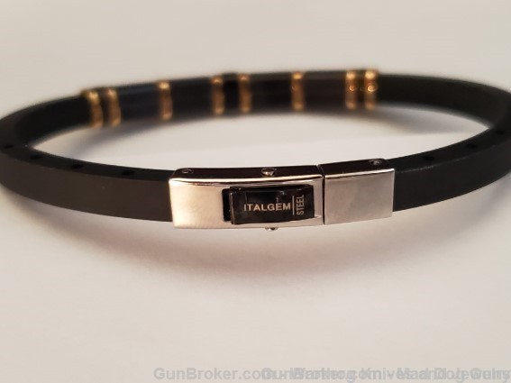 ITALGEM STEEL Men Black Rubber/IP Gold Steel Bracelet.8.2".SLB194.*REDUCED*-img-3