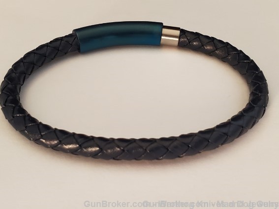 ITALGEM STEEL Men's Navy Leather & Steel Bracelet.8.5".  SLB196. *REDUCED*-img-1