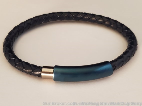 ITALGEM STEEL Men's Navy Leather & Steel Bracelet.8.5".  SLB196. *REDUCED*-img-0
