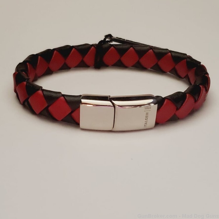 ITALGEM STEEL Men Blk/Red Leather Bracelet.Steel Clasp.8.25".SLB202*REDUCED-img-0