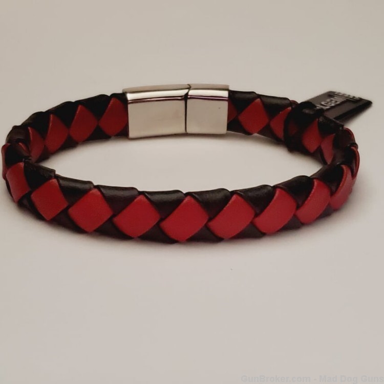 ITALGEM STEEL Men Blk/Red Leather Bracelet.Steel Clasp.8.25".SLB202*REDUCED-img-1