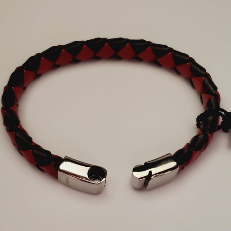 ITALGEM STEEL Men Blk/Red Leather Bracelet.Steel Clasp.8.25".SLB202*REDUCED-img-3