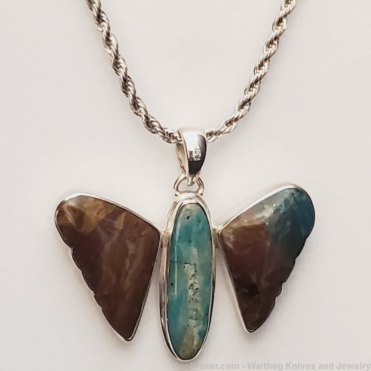 Medium Peruvian Opal Butterfly Pendant/925 Sterling Setting. 22"Chain. KI12-img-0