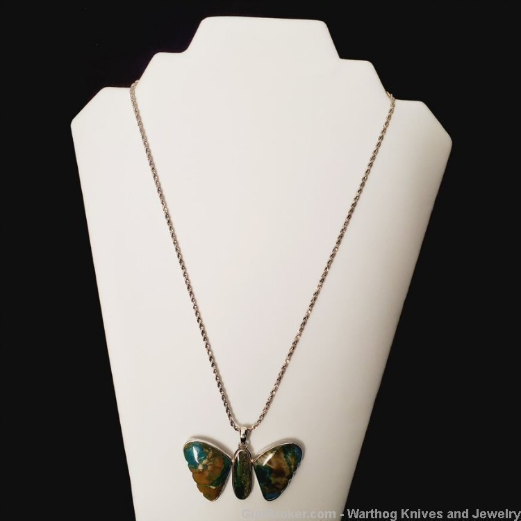 Large Peruvian Opal Butterfly Pendant/925 Sterling Setting.22" Chain. KI11-img-3