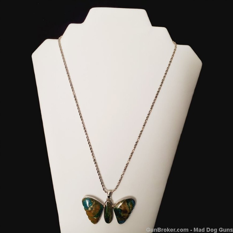 Large Peruvian Opal Butterfly Pendant/925 Sterling Setting. 22" Chain. KI11-img-3