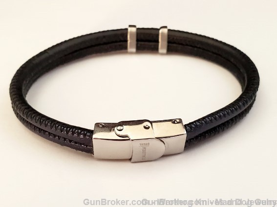 ITALGEM STEEL Mens Navy Leather/Steel/CZ Bracelet.  8". SLB213. *REDUCED*-img-2