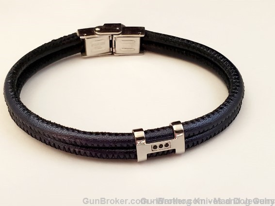 ITALGEM STEEL Mens Navy Leather/Steel/CZ Bracelet.  8". SLB213. *REDUCED*-img-0