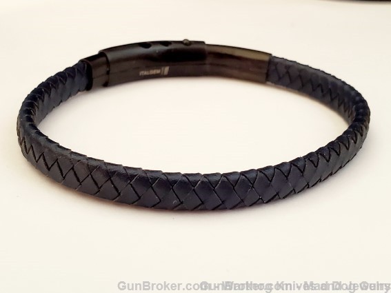 ITALGEM STEEL Mens Navy Leather Bracelet.Steel IP Blk Clasp.SLB23.*REDUCED*-img-0
