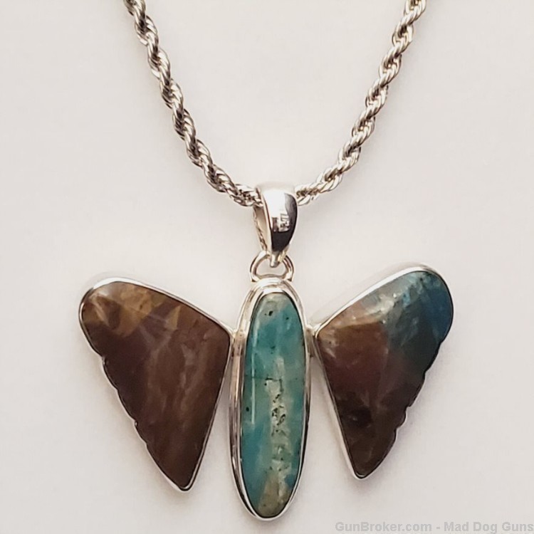 Medium Peruvian Opal Butterfly Pendant/925 Sterling Setting. 22" Chain.KI12-img-0