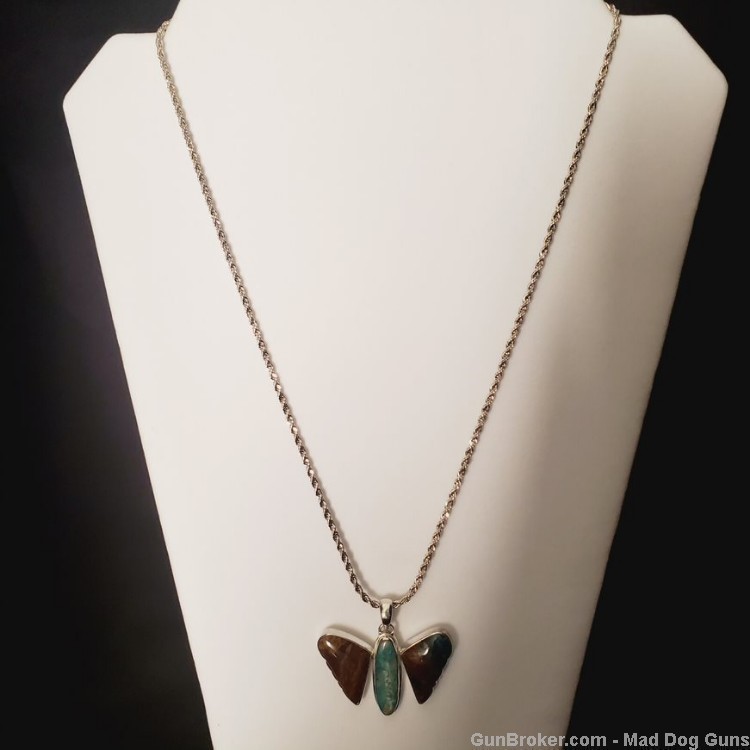 Medium Peruvian Opal Butterfly Pendant/925 Sterling Setting. 22" Chain.KI12-img-2