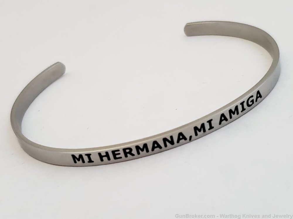 Stainless Steel Cuff Bracelet engraved "Mi Hermana, Mi Amiga". SB4S.-img-0