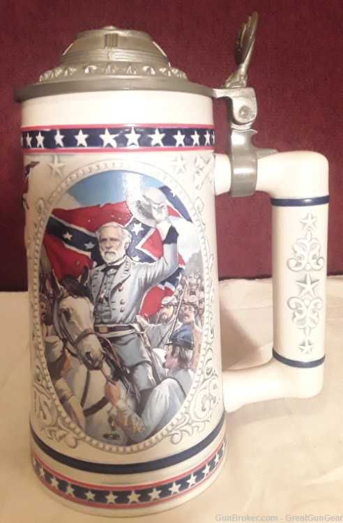 Longton Crown Robert E Lee Stoneware Lidded Beer Stein Limited Edition-img-0