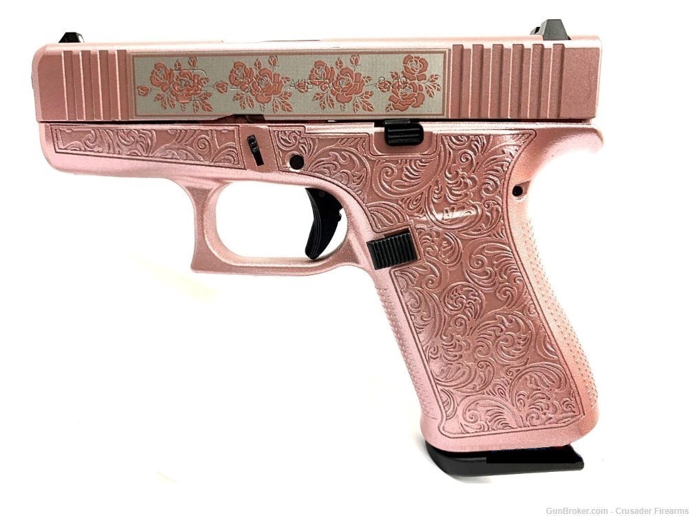 GLOCK 43X 9mm Pink “GLOCK & ROSES ENGRAVED ROSE GOLD”-img-2