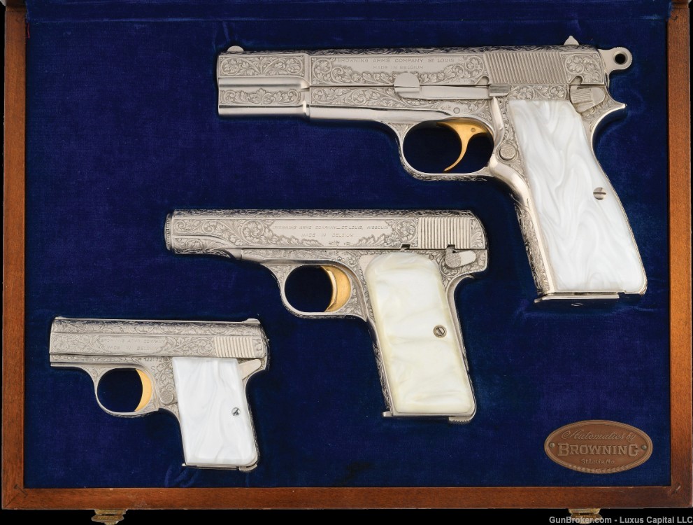 Set of Three Belgian Browning Engraved Pistols-img-0