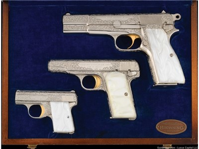 Set of Three Belgian Browning Engraved Pistols